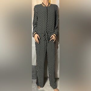 BCBG Maxazria Black and White Patterned Jumpsuit Size L